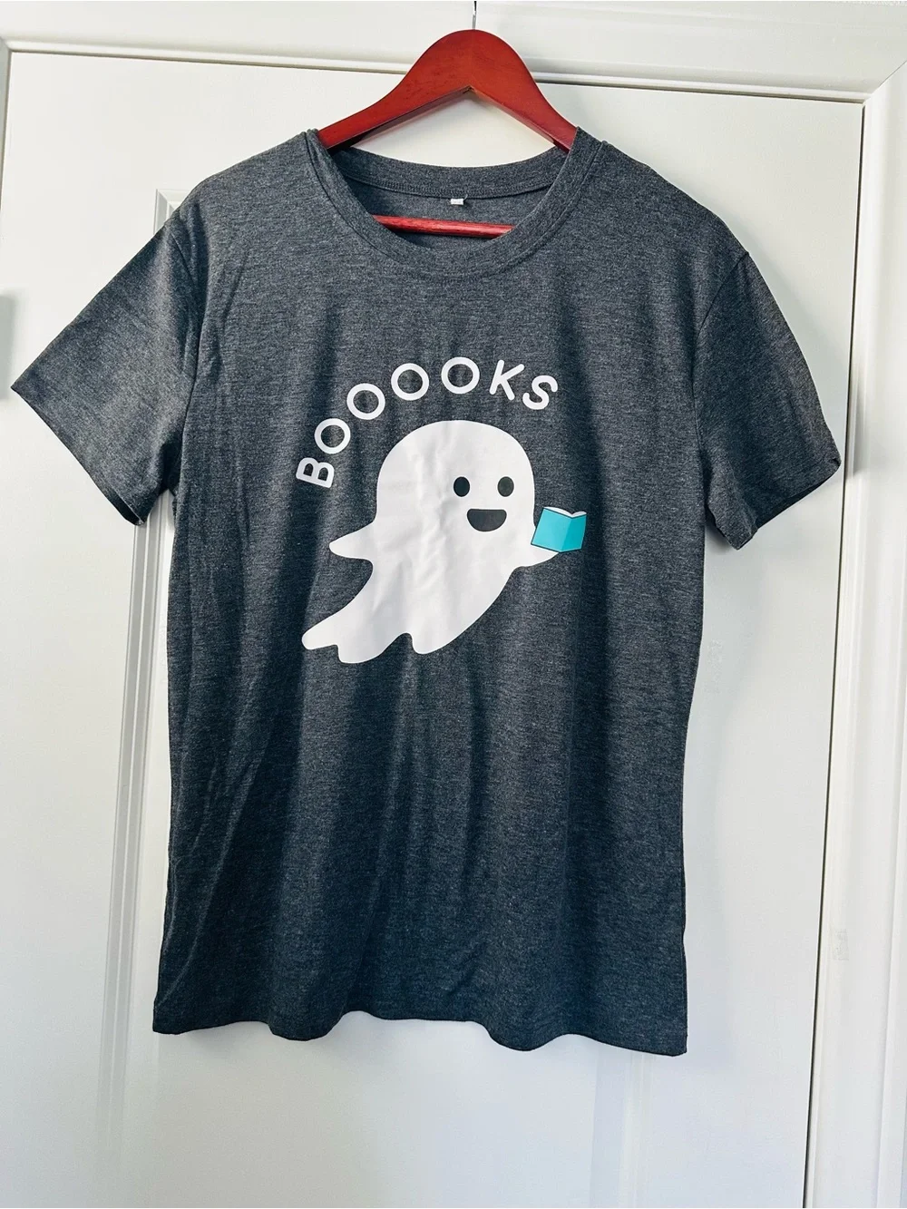 Books Ghost Graphic Tee Halloween Teacher Fall Shirt Size Medium
